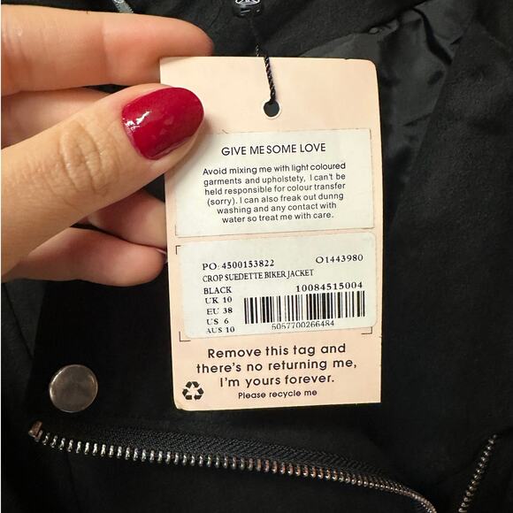 Missguided Crop Suedette Biker Jacket Black Size 6 - Picture 5 of 10